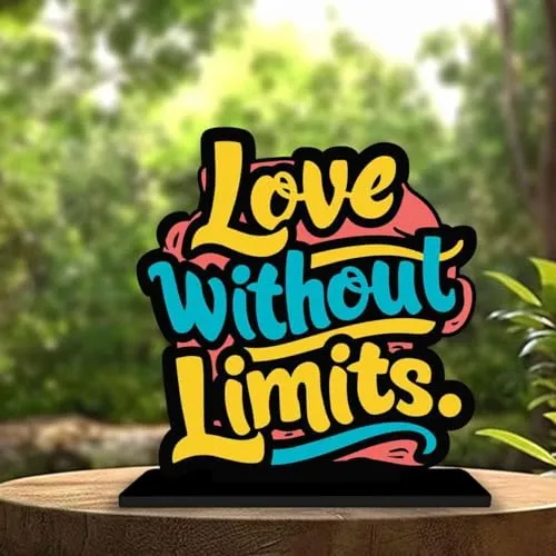 PICKYPOMP Wooden Idols and Figurins Love Without Limits Motivational Quote Table Decor for Office Desk, Study Table, Living Room, Home Decor Item, Wood Showpieces Decorative Gift - P0072