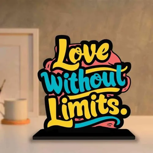 PICKYPOMP Wooden Idols and Figurins Love Without Limits Motivational Quote Table Decor for Office Desk, Study Table, Living Room, Home Decor Item, Wood Showpieces Decorative Gift - P0072