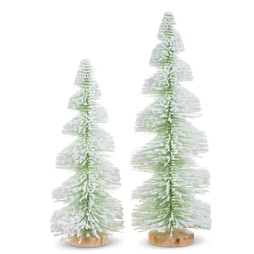 Raz 2023 Dashing Through The Snow 16" Green Snowy Bottle Brush Trees, Set of 2