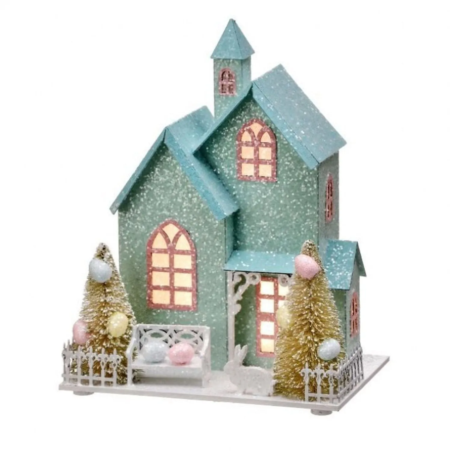 Regency International Lit Easter Cottage with 2 Trees, Battery/Timer, 6.5x8.25"