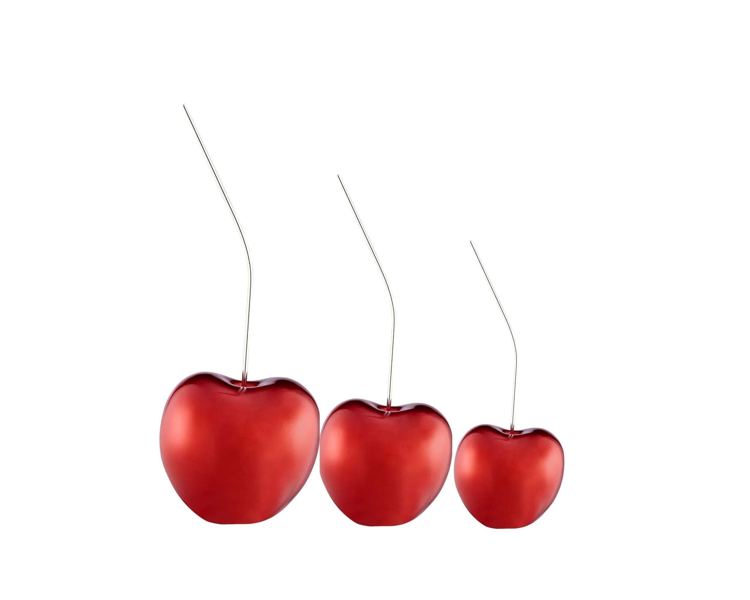 Set of Three Cherries // Large Medium and Small Metallic Red