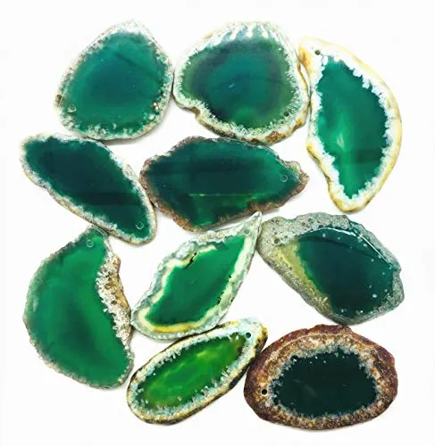 ShinyShaw 10 PCS Polished Agate Light Table Slices,Healing Crystals Geode Stones，Irregular Home Decoration Jewelry Making (Green)