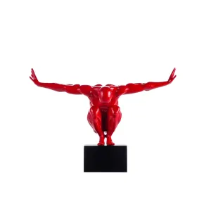 Small Saluting Man Resin Sculpture 17" Wide x 10.5" Tall // Red