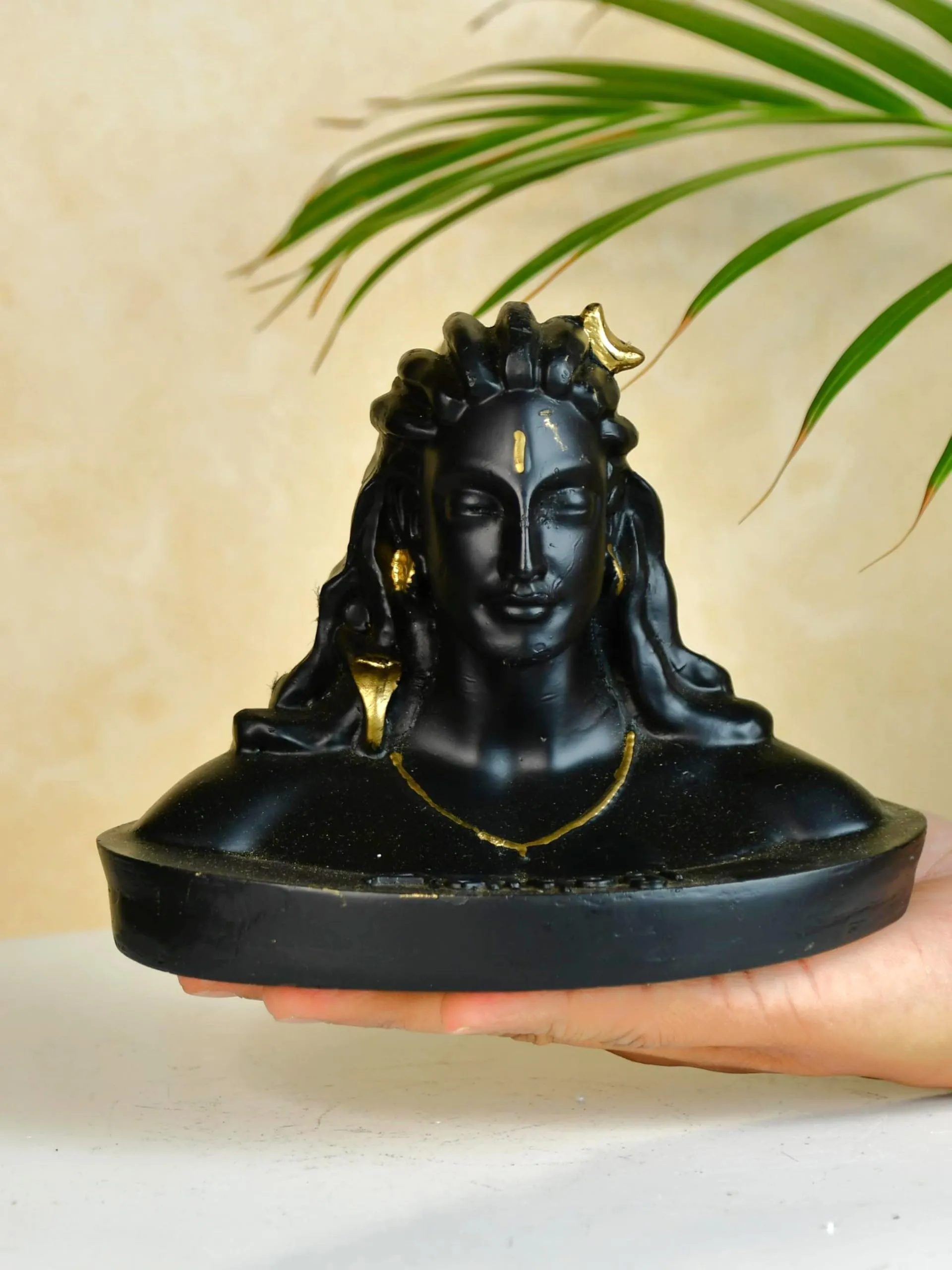 Sowpeace Resin Adiyogi Mini showpiece, Set of 1 Premium Resin Made Table Top Home Decor for Living Room and Gifting(16 cm,Black)