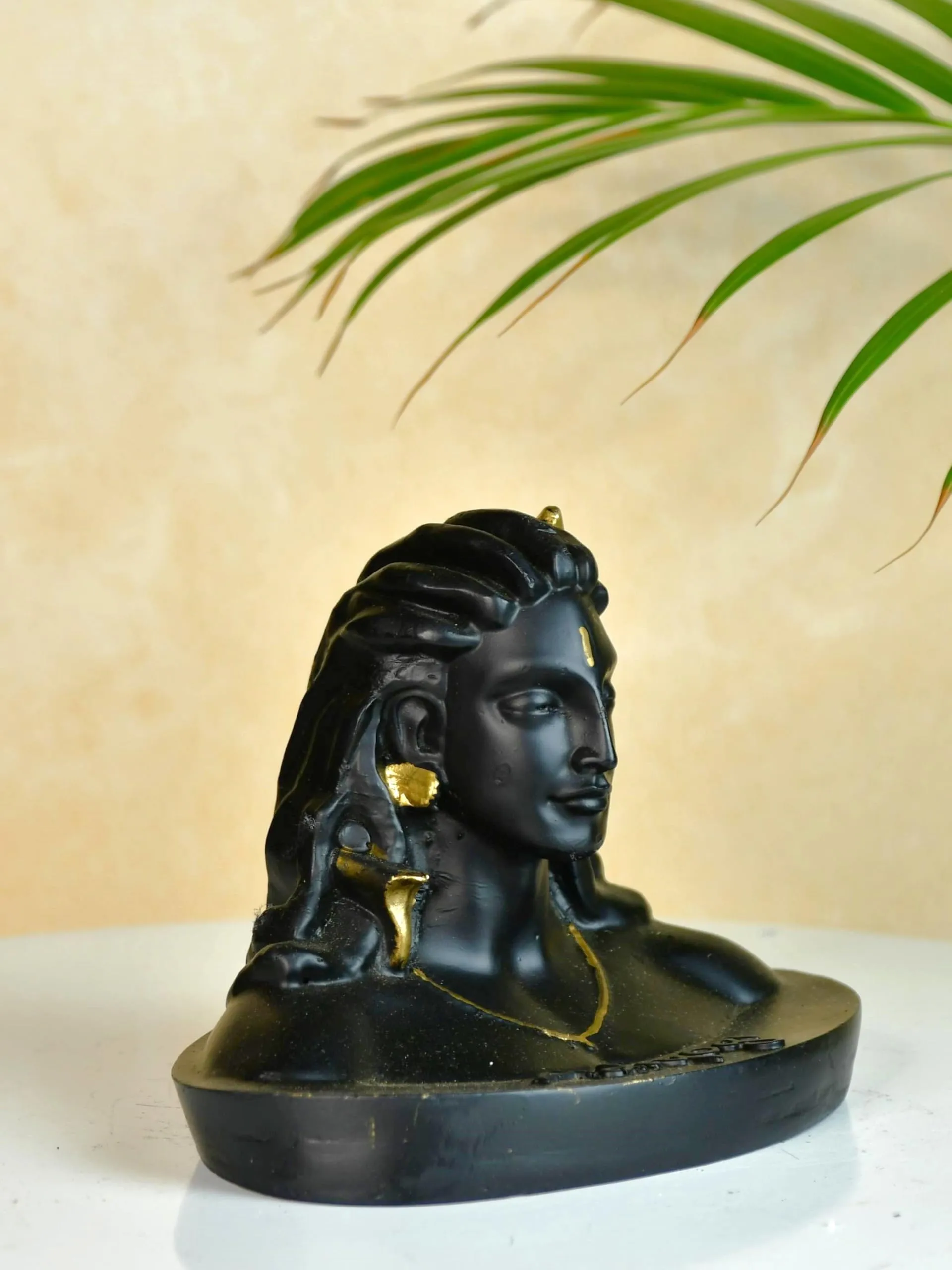 Sowpeace Resin Adiyogi Mini showpiece, Set of 1 Premium Resin Made Table Top Home Decor for Living Room and Gifting(16 cm,Black)