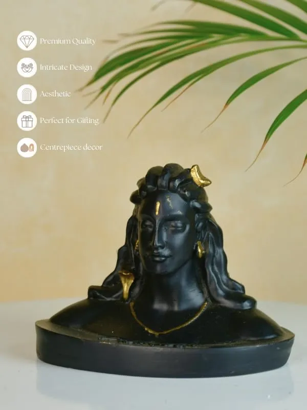 Sowpeace Resin Adiyogi Mini showpiece, Set of 1 Premium Resin Made Table Top Home Decor for Living Room and Gifting(16 cm,Black)