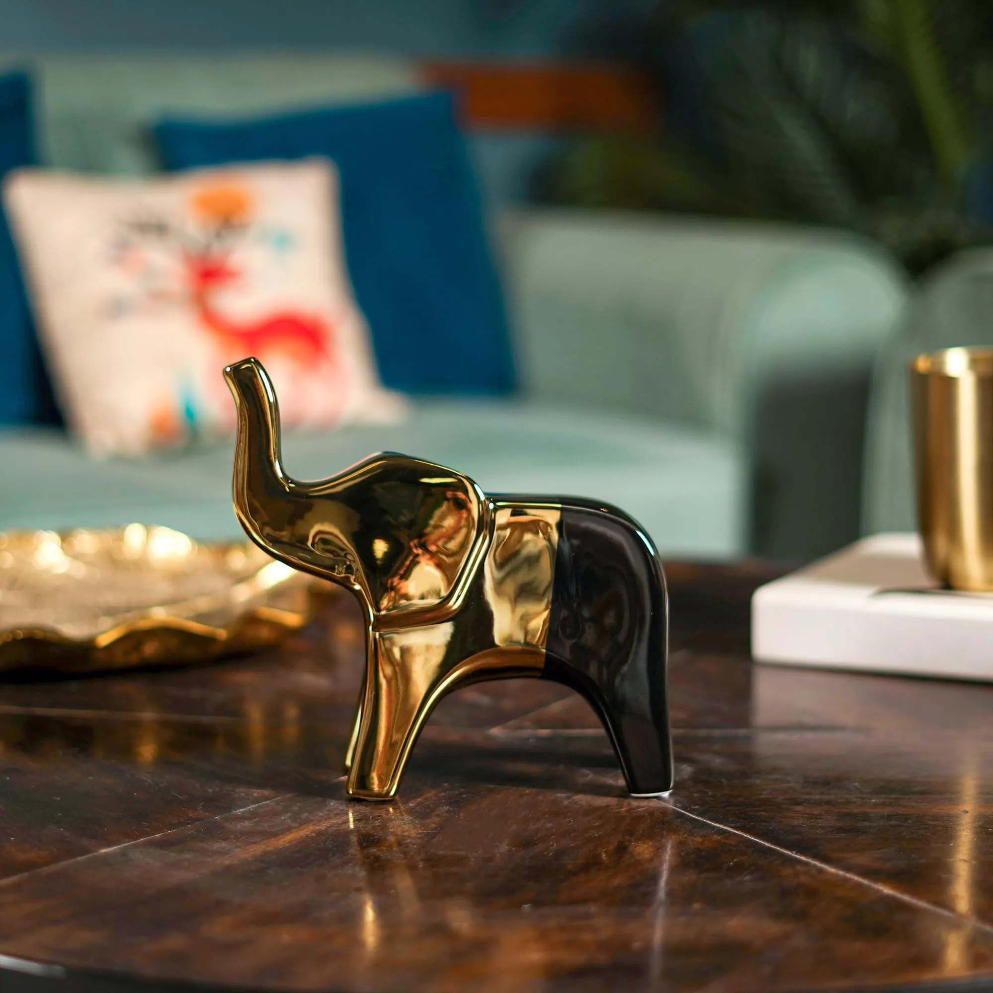 The Artment your artistic apartment Nordic Elegance Gold Elephant Ceramic Sculpture Showpiece for Table Top, Office/Home Decor