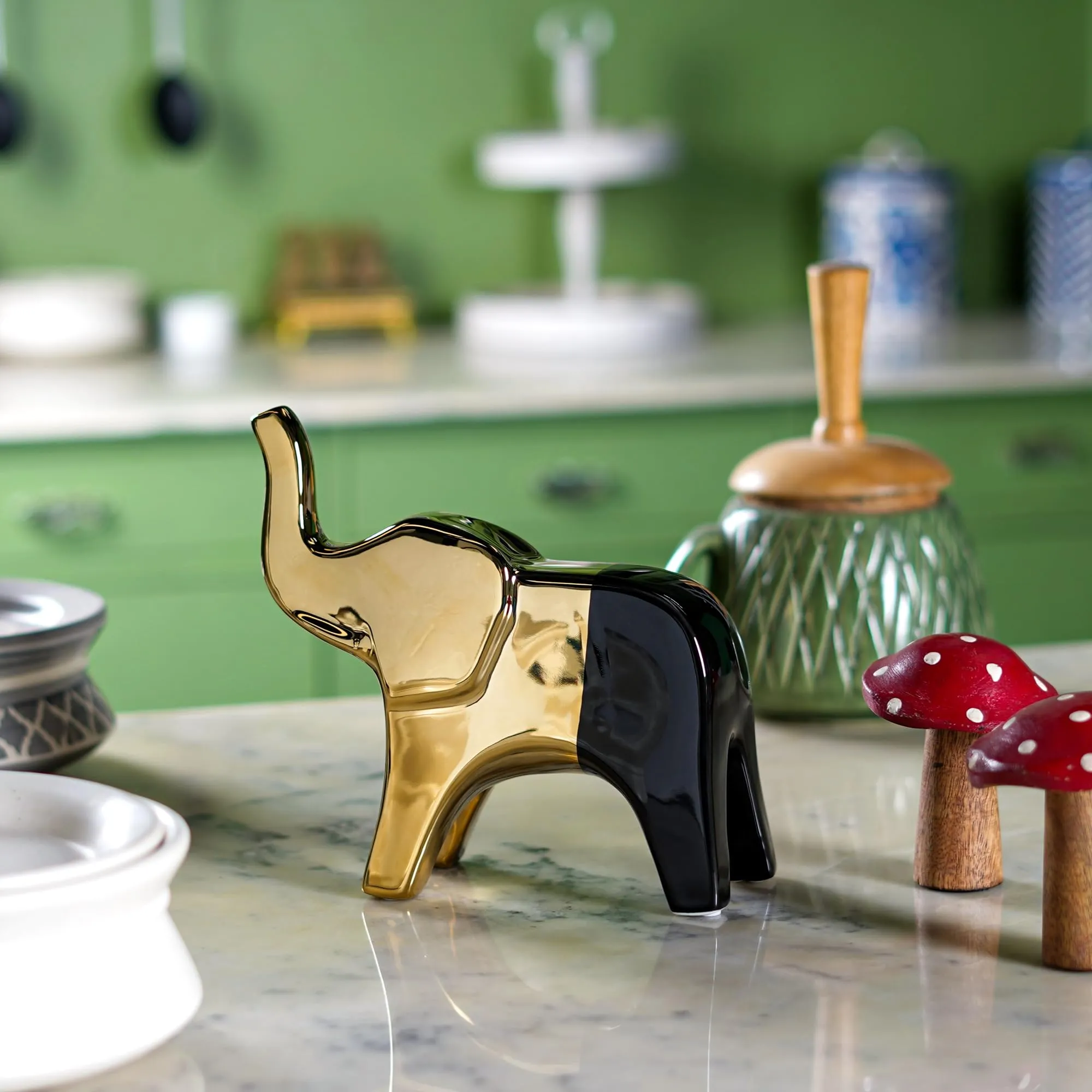 The Artment your artistic apartment Nordic Elegance Gold Elephant Ceramic Sculpture Showpiece for Table Top, Office/Home Decor