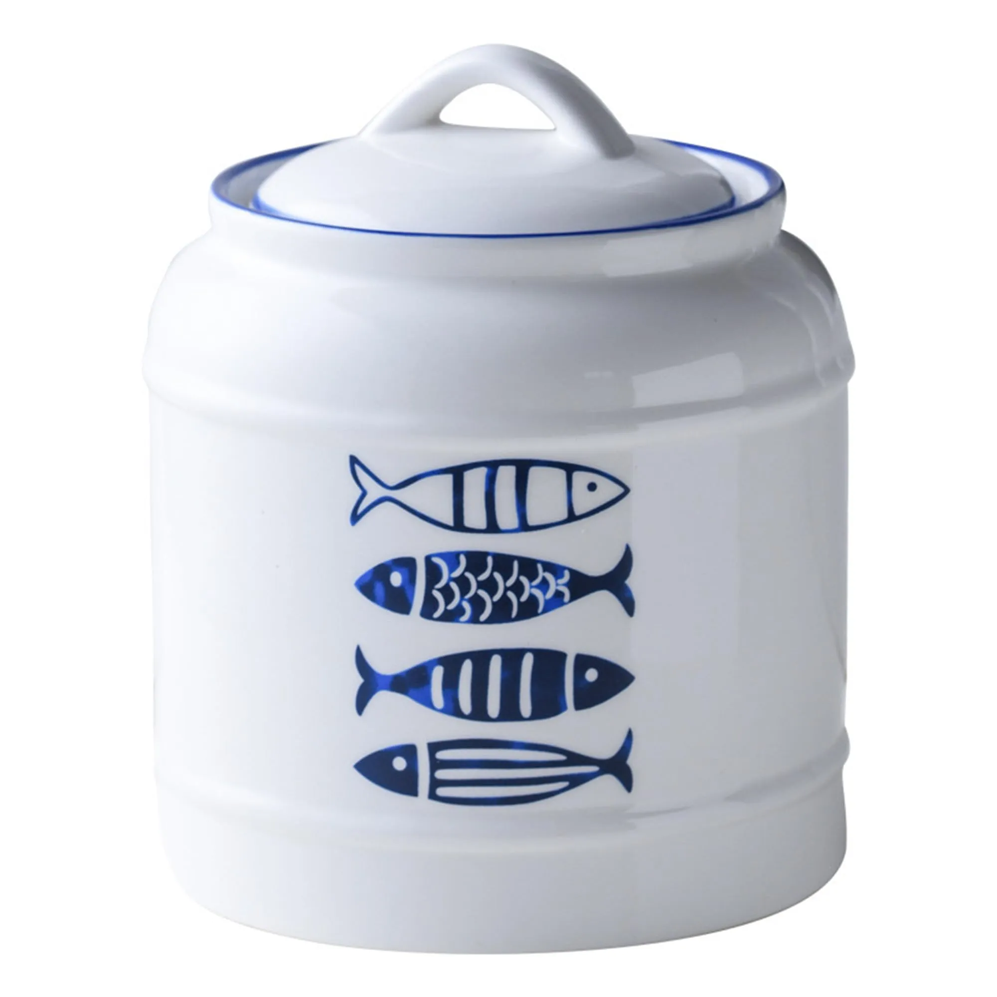 The Better Home Ceramic Jars for Kitchen Storage | 2.5 Litre Capacity | Printed Blue Fish Design | Multipurpose Kitchen Storage Jars for pickles, pulses, grains |