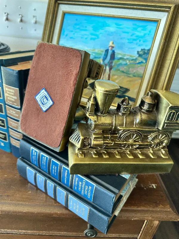 Vintage Bookends, Trains, Brass, Pair