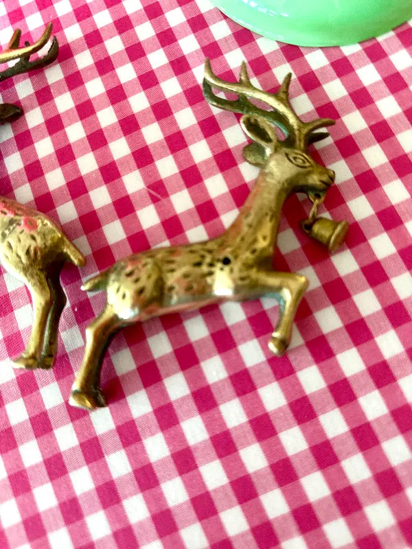 Vintage Brass Reindeer, Leaping with Bell In Mouth, 2 Available, Sold Separately