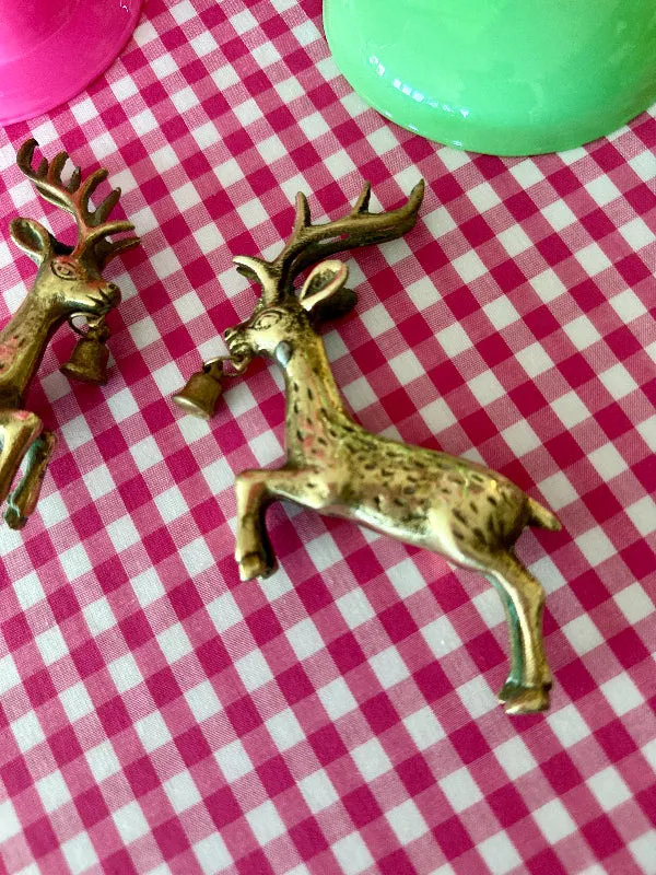 Vintage Brass Reindeer, Leaping with Bell In Mouth, 2 Available, Sold Separately