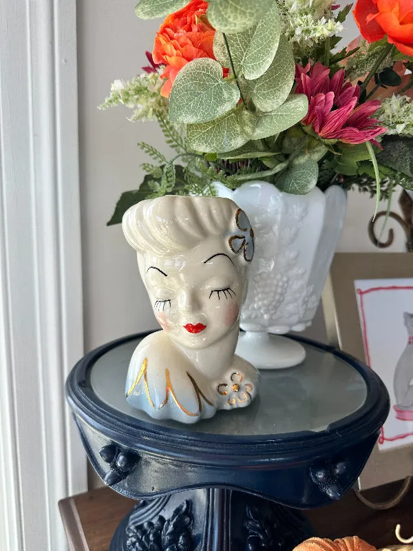 Vintage Lady Head Vase, Glamour Girl Betty Grable, Porcelain Pottery Planter, MCM