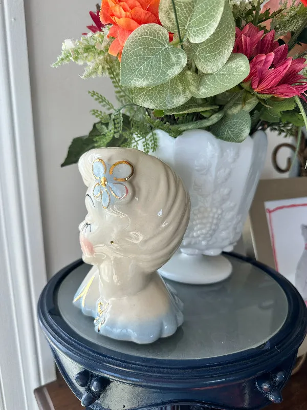 Vintage Lady Head Vase, Glamour Girl Betty Grable, Porcelain Pottery Planter, MCM