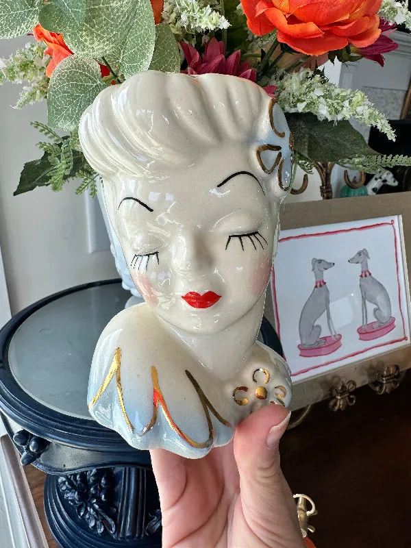 Vintage Lady Head Vase, Glamour Girl Betty Grable, Porcelain Pottery Planter, MCM