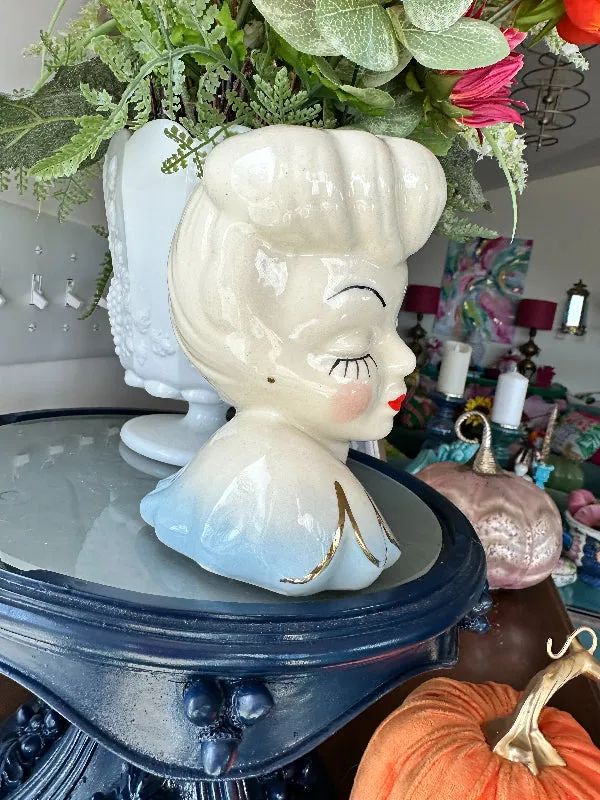 Vintage Lady Head Vase, Glamour Girl Betty Grable, Porcelain Pottery Planter, MCM