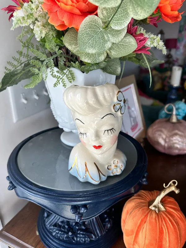 Vintage Lady Head Vase, Glamour Girl Betty Grable, Porcelain Pottery Planter, MCM