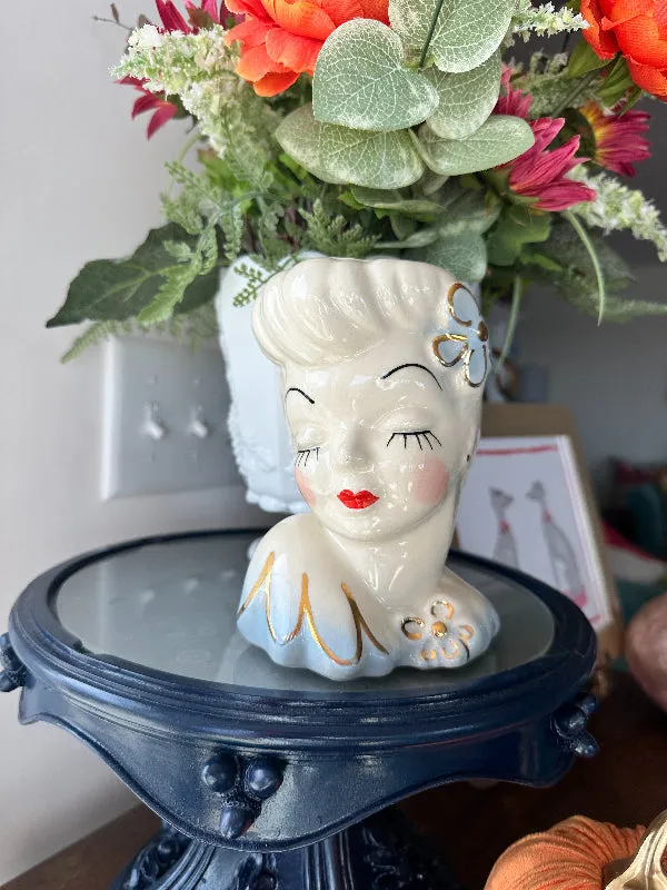 Vintage Lady Head Vase, Glamour Girl Betty Grable, Porcelain Pottery Planter, MCM