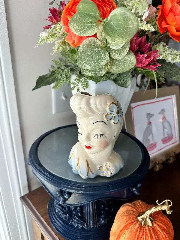 Vintage Lady Head Vase, Glamour Girl Betty Grable, Porcelain Pottery Planter, MCM