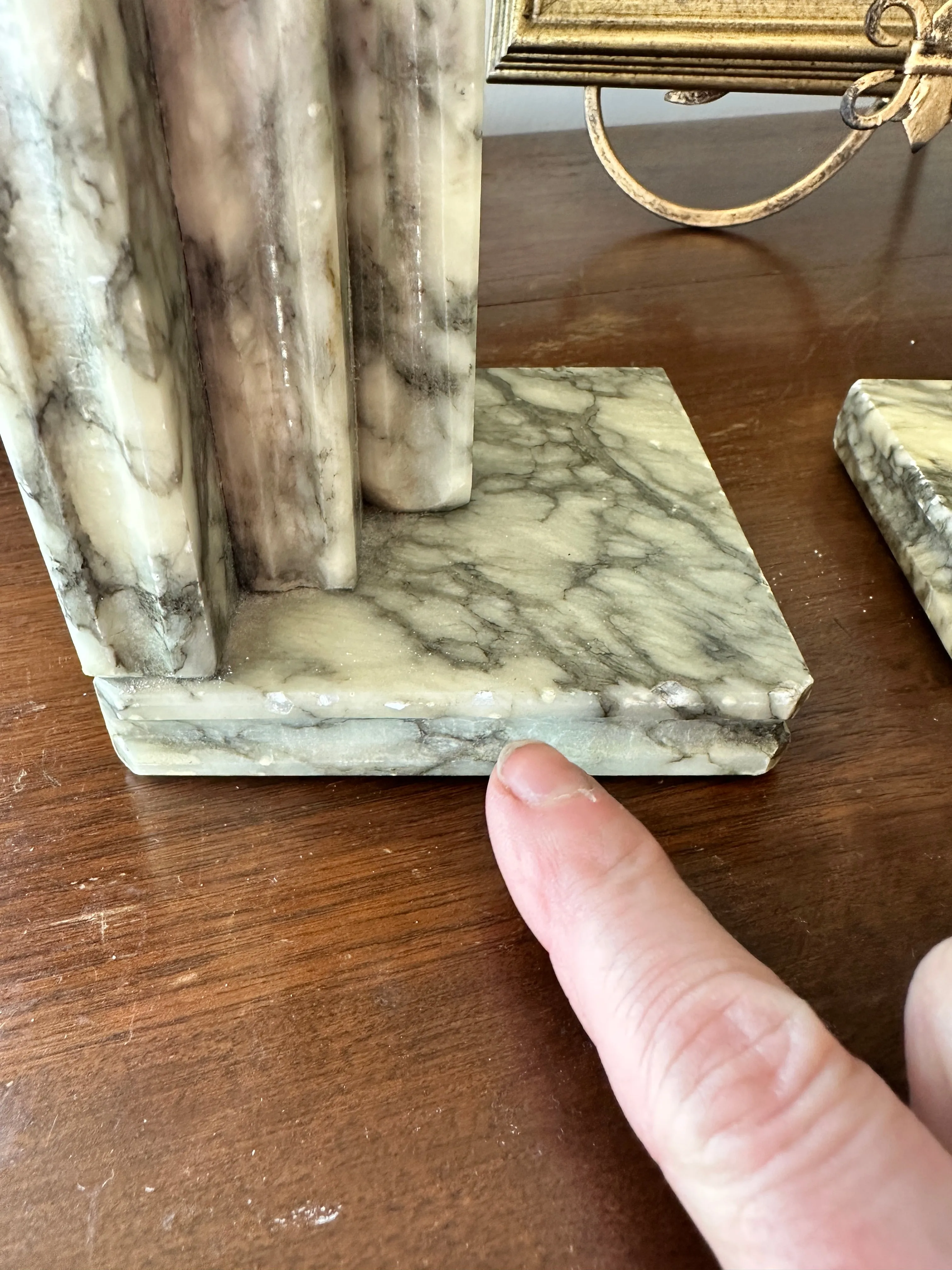 Vintage Marble Bookends, Books Stacked