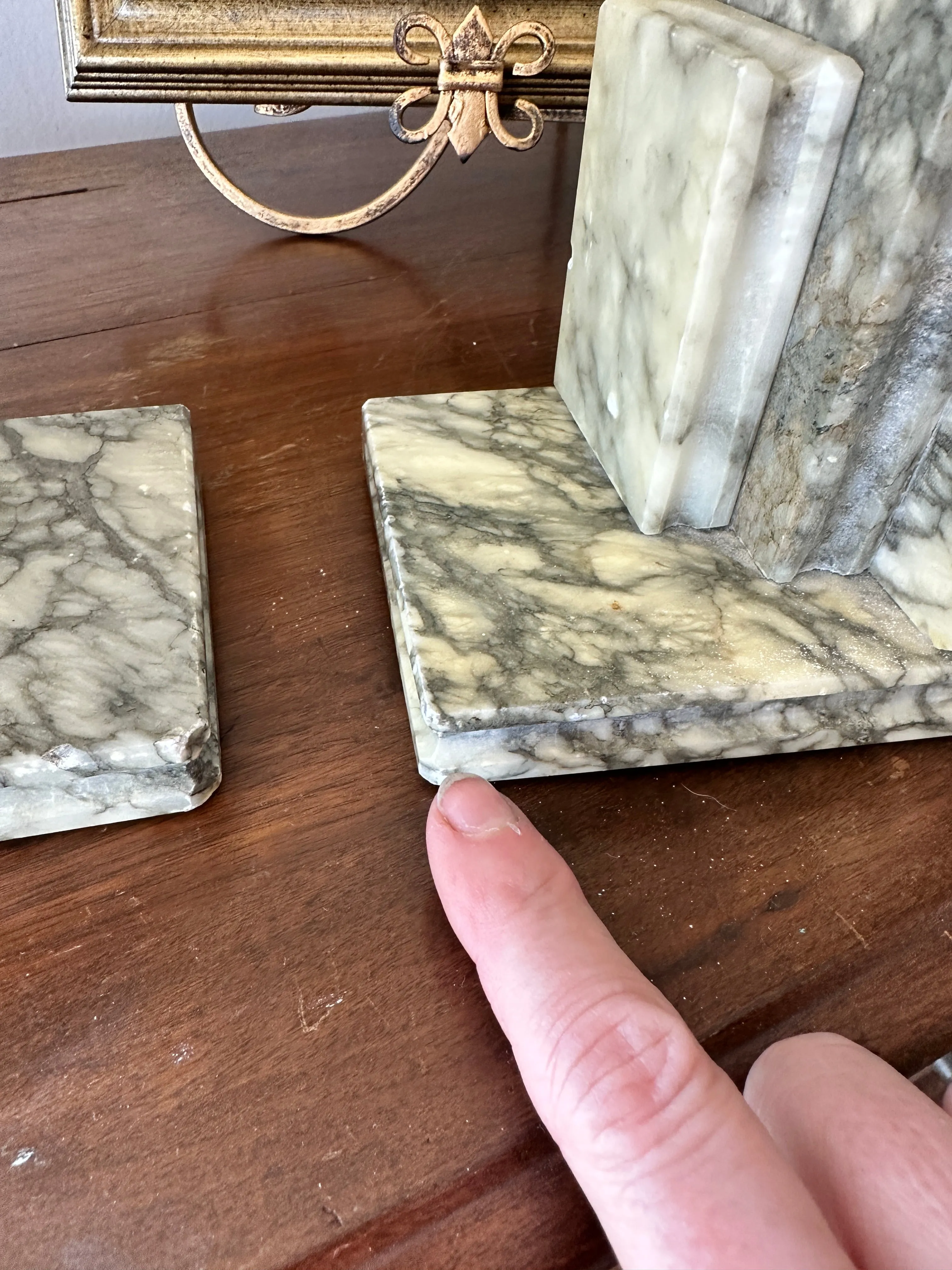 Vintage Marble Bookends, Books Stacked