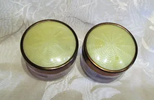 Vintage Vanity Jar Set Art Deco Powder Jars 1940s Guilloche Celluloid & Glass Trinket Holders