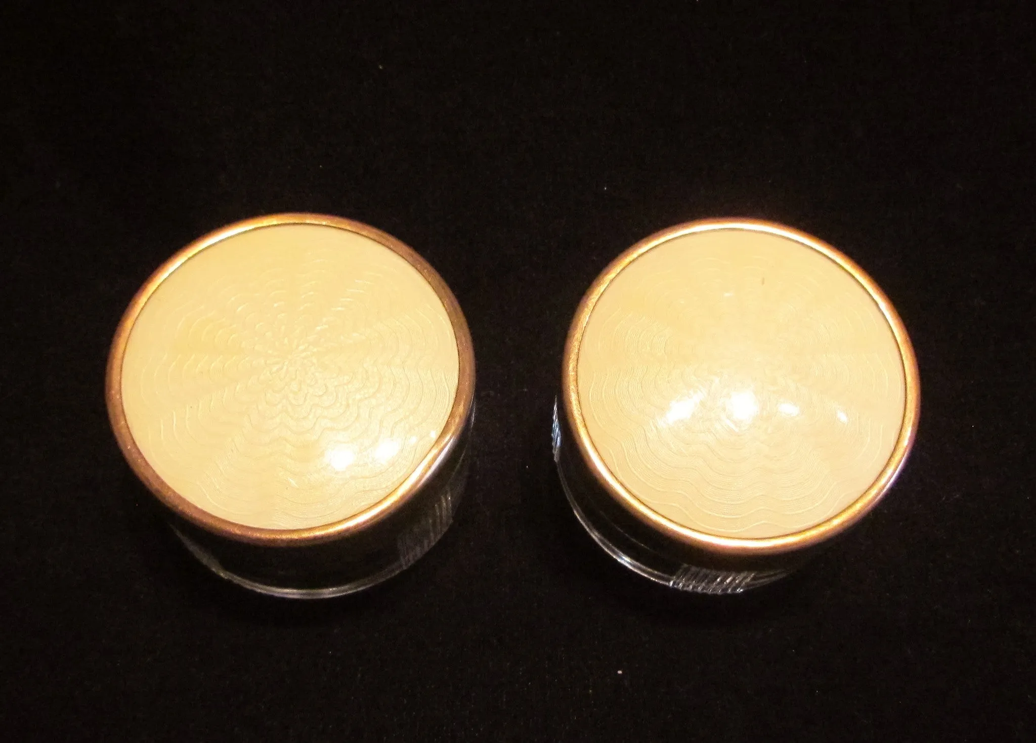 Vintage Vanity Jar Set Art Deco Powder Jars 1940s Guilloche Celluloid & Glass Trinket Holders