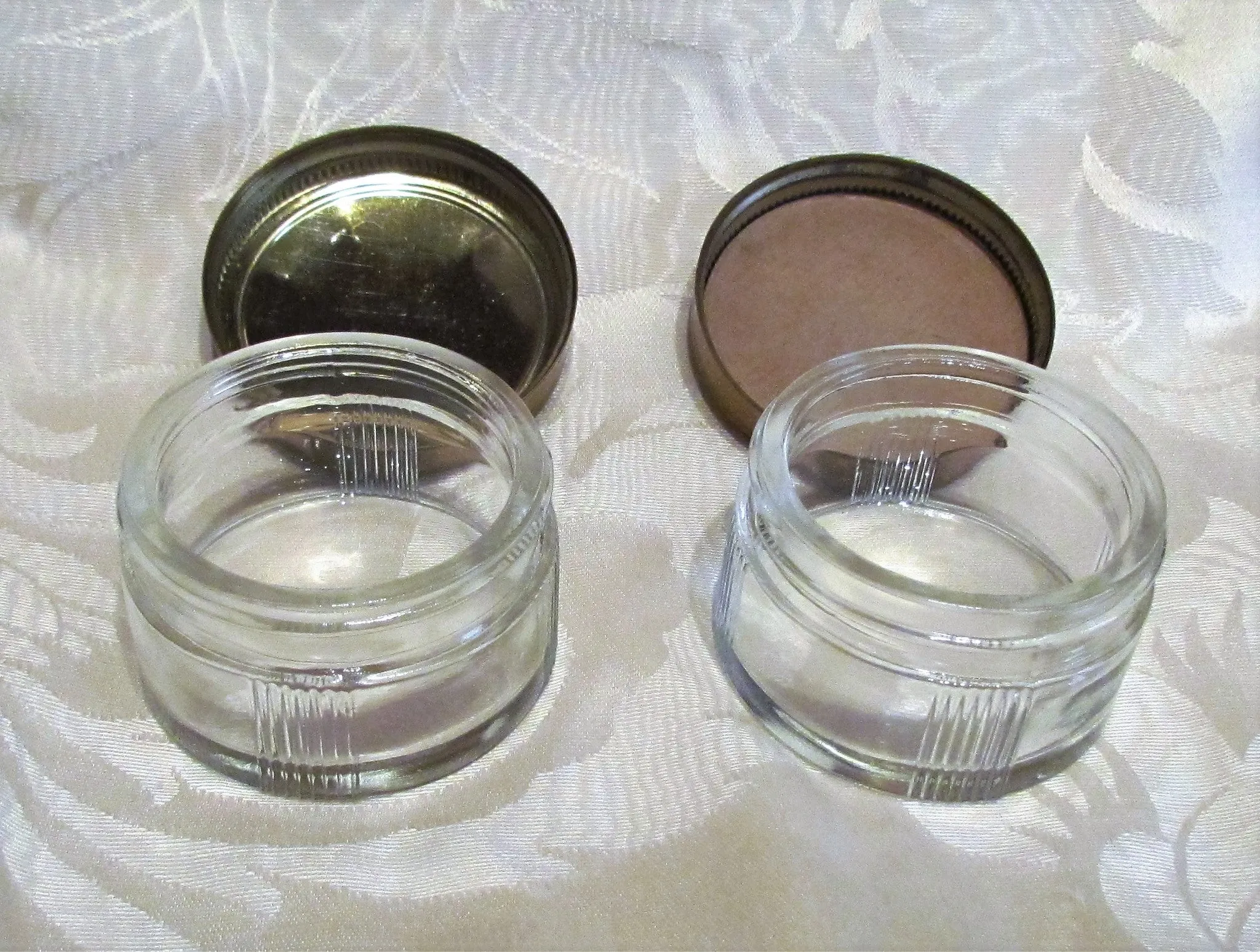 Vintage Vanity Jar Set Art Deco Powder Jars 1940s Guilloche Celluloid & Glass Trinket Holders