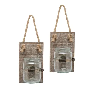 Worn Wood Glass Jar Wall Decor - Set of 2 (WS)