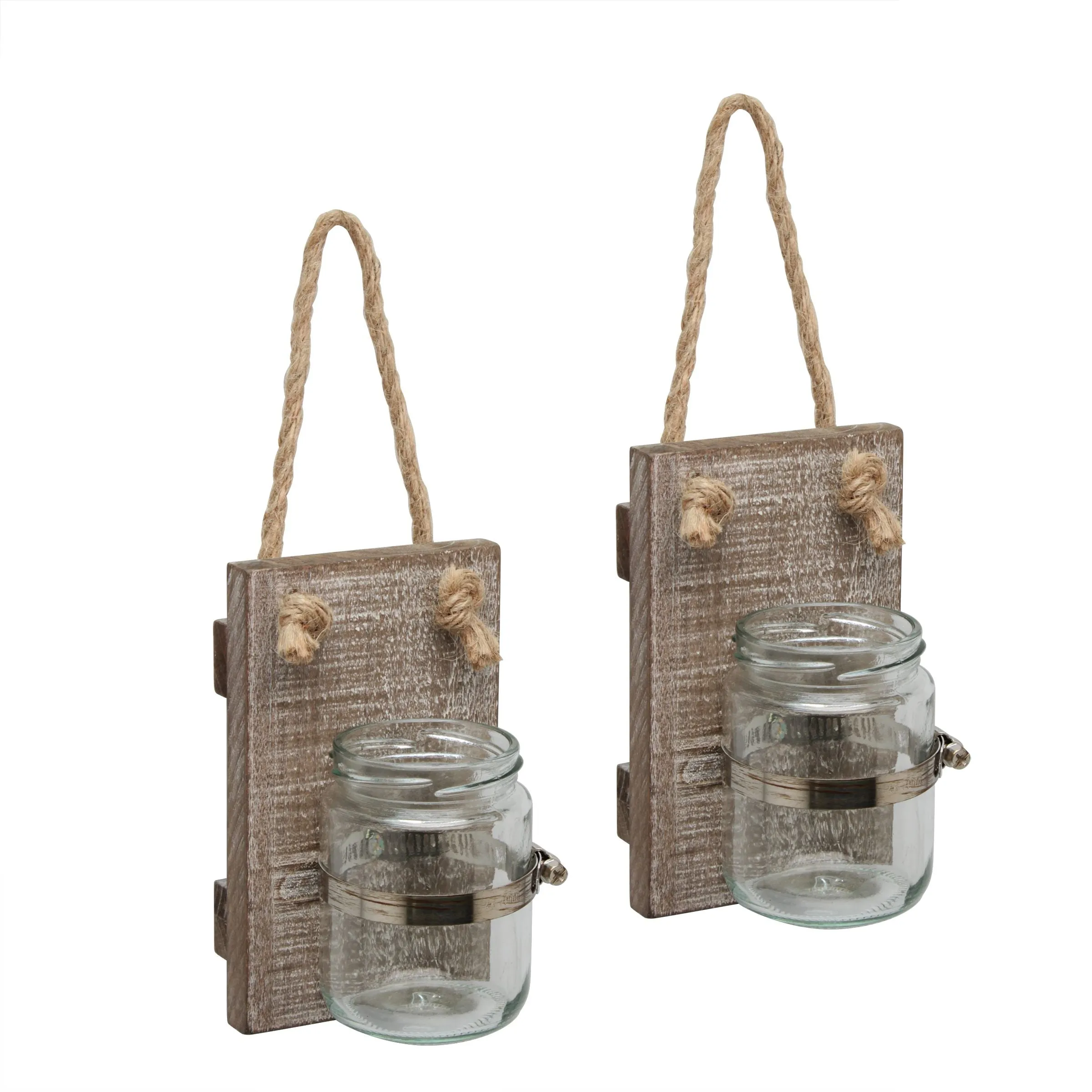 Worn Wood Glass Jar Wall Decor - Set of 2 (WS)