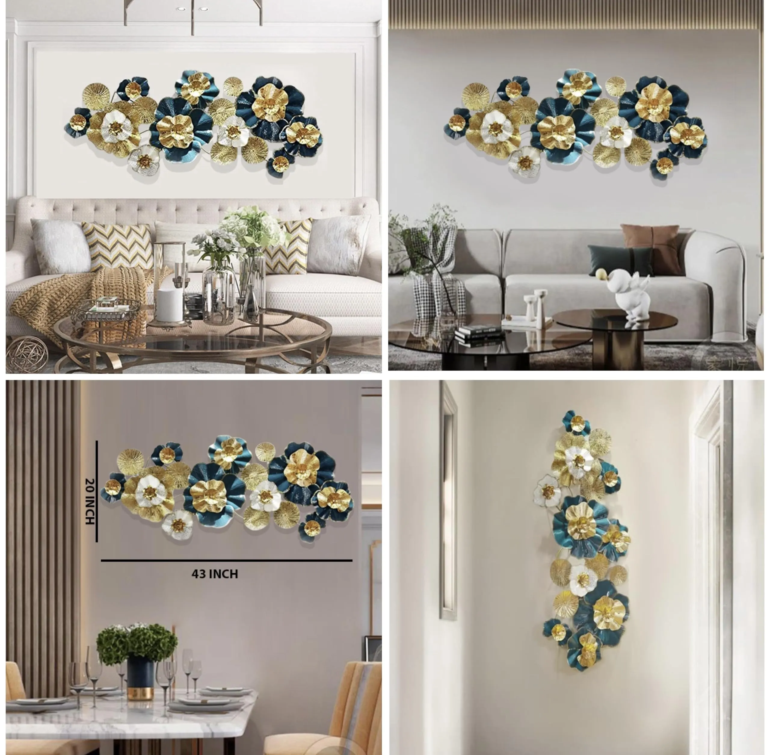 ZOVE Modern Handcrafted luxury Metal Wall Decor Perfect for Living Room//Drawing Room//Hotel // Restaurant // (Size : 43 X 20 INCH) (Colour : Multi)